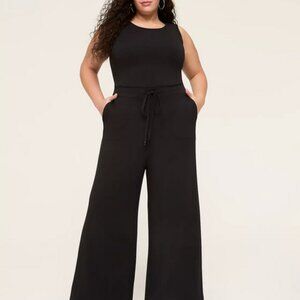 Lane Bryant Dark/ Navy Wide-Leg Sleeveless Jumpsuit with Drawstring